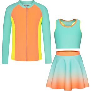 GRACE KARIN Girls Rash Guard Swimsuit 3 Pieces Long Sleeve Bathing Suit Tankini Swimwear 5-12 Years
