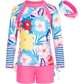 GRACE KARIN Girls Swimsuit Long Sleeve Rashguard Set 2-Piece Bathing Suit 6-12Y