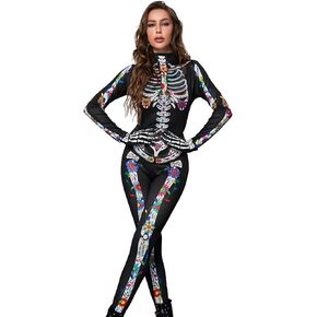 3D Skeleton Costume Adult Women, Skeleton Halloween for Costumes Women Dia De Los Muertos Costume Woman