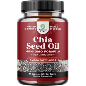 Chia Seed Oil Extract Capsules - Plant Based Omega 3 6 9 Supplement and Daily Fiber Capsules for Adults Digestive Support Immunity and Heart Health - Omega 3 Fatty Acids Supplement for Men and Women