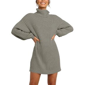 ANRABESS Women Oversized Sweater Dress Turtleneck Batwing Long Sleeve Ribbed Knit Loose 2024 Fall Winter Casual Short Dress
