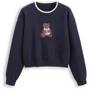 CIDER Womens Sweaters Fall Long Sleeve Bear Graphic Crewneck Sweater Soft Knit Casual Cropped Pullover Cute Fall Outfits 2024