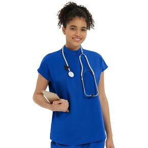Medical Scrub Tops for Women - Soft Stretch Mandarin Collar Oversize Fit Scrub Shirts with 2 Pockets in Kuwait