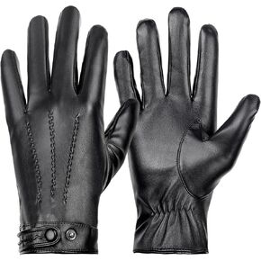 Winter Leather Gloves for Men, Plush Lined Mens PU Gloves With Full-hand Touchscreen Men’s Winter Gloves