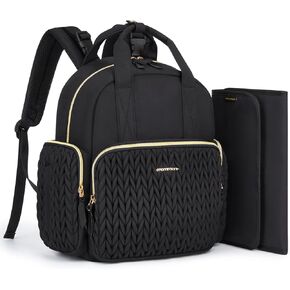 mommore Diaper Bag Backpack Large Baby Bag for Boys Girls Quilted Travel Diaper Backpack with Changing Pad, Stroller Straps