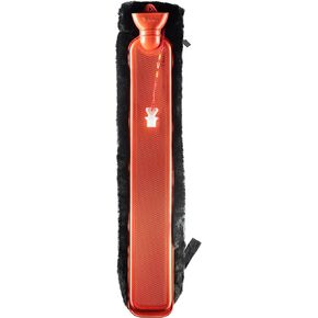 Peterpan Long Hot Water Bottle with Soft Fur Zipper Cover, Hot Water Bottles for Pain Relief, PVC, BPA & Phthalates Free, 2nd Gen Lanyard Cap, Original, Black