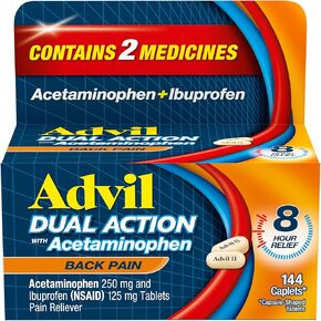 توفر كبسولات Advil Dual Action لآلام الظهر 250 ملغ من الإيبوبروفين و500 ملغ من الأسيتامينوفين لكل جرعة لمدة 8 ساعات من تخفيف آلام الظهر - 144 قطعة