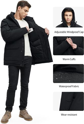 Winter Coats for Men Waterproof Winter Jackets for Men Warm Padded Jacket with Hood Windbreaker in Saudi Arabia