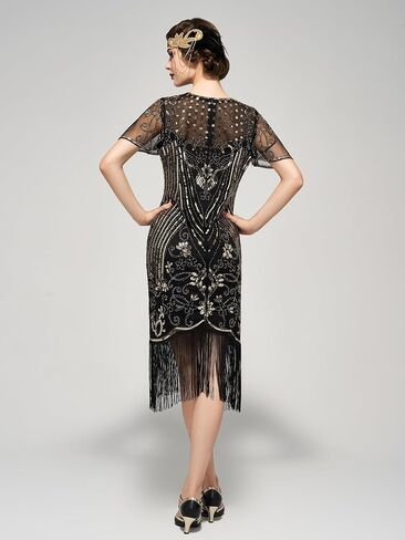 فساتين SWEETV Flapper فساتين 1920s للنساء، رقبة دائرية، فساتين Great Gatsby مع أكمام طافرة 20s لليالي Harlem in Kuwait