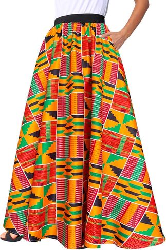 Afibi Women African Skirt Printed Ankara Maxi Skirt Dashiki Long Skirts with Pockets in Saudi Arabia