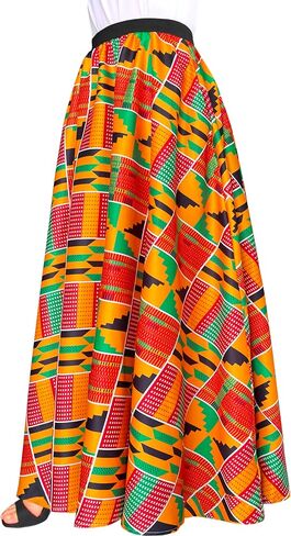 Afibi Women African Skirt Printed Ankara Maxi Skirt Dashiki Long Skirts with Pockets in Saudi Arabia