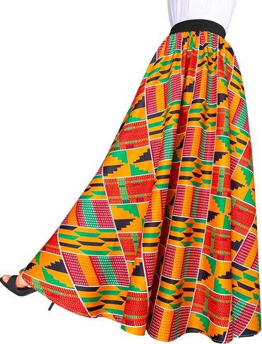 Afibi Women African Skirt Printed Ankara Maxi Skirt Dashiki Long Skirts with Pockets in Saudi Arabia