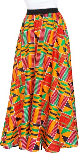 Afibi Women African Skirt Printed Ankara Maxi Skirt Dashiki Long Skirts with Pockets in Saudi Arabia