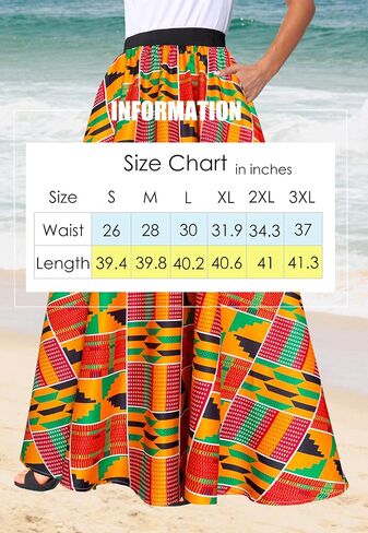 Afibi Women African Skirt Printed Ankara Maxi Skirt Dashiki Long Skirts with Pockets in Saudi Arabia