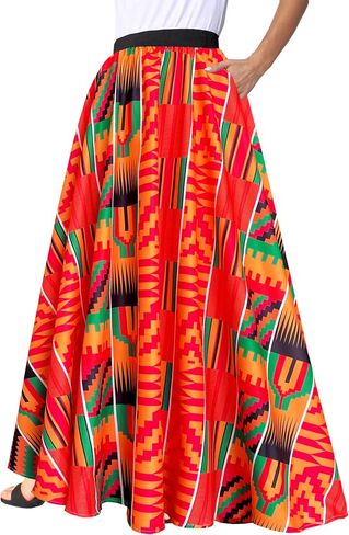 Afibi Women African Skirt Printed Ankara Maxi Skirt Dashiki Long Skirts with Pockets in Saudi Arabia