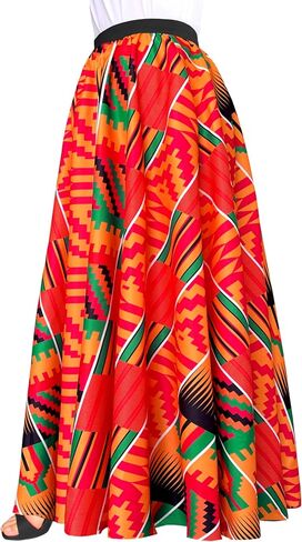 Afibi Women African Skirt Printed Ankara Maxi Skirt Dashiki Long Skirts with Pockets in Saudi Arabia