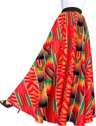 Afibi Women African Skirt Printed Ankara Maxi Skirt Dashiki Long Skirts with Pockets in Saudi Arabia