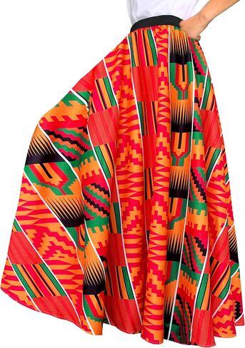 Afibi Women African Skirt Printed Ankara Maxi Skirt Dashiki Long Skirts with Pockets in Saudi Arabia