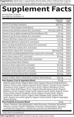 Garden of Life Multivitamin for Men, Vitamin Code Raw One - Once Daily, Vitamins Plus Fruit, Veggies & Probiotics, 75 Count in Kuwait