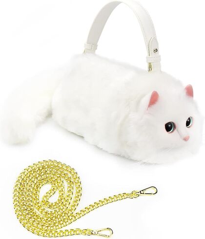 HUIJUFU Realistic Puffy Plush Cat Shaped Crossbody Handbag for Women in Saudi Arabia