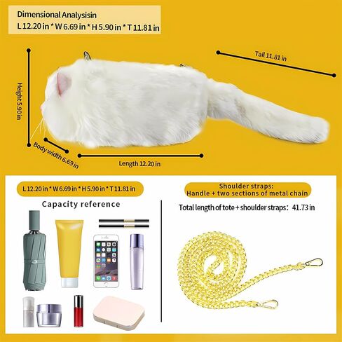 HUIJUFU Realistic Puffy Plush Cat Shaped Crossbody Handbag for Women in Saudi Arabia