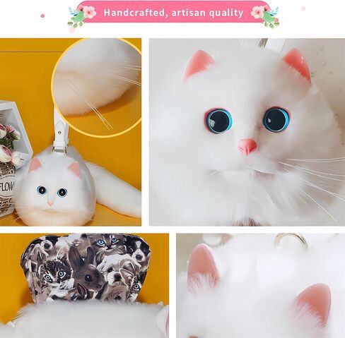 HUIJUFU Realistic Puffy Plush Cat Shaped Crossbody Handbag for Women in Saudi Arabia