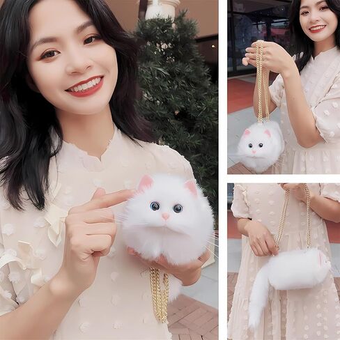 HUIJUFU Realistic Puffy Plush Cat Shaped Crossbody Handbag for Women in Saudi Arabia