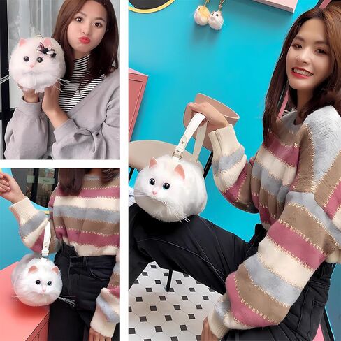 HUIJUFU Realistic Puffy Plush Cat Shaped Crossbody Handbag for Women in Saudi Arabia