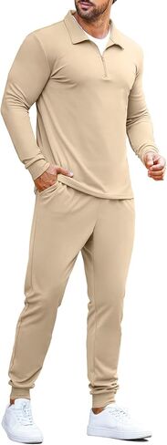 COOFANDY Men's Tracksuit 2 Piece Quarter Zip Polo Athletic Sweatsuits Casual Running Jogging Sport Suit Sets in Saudi Arabia