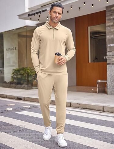 COOFANDY Men's Tracksuit 2 Piece Quarter Zip Polo Athletic Sweatsuits Casual Running Jogging Sport Suit Sets in Saudi Arabia