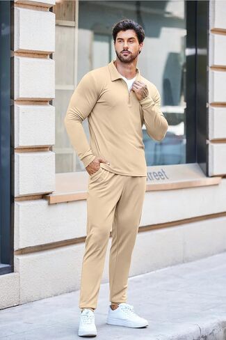 COOFANDY Men's Tracksuit 2 Piece Quarter Zip Polo Athletic Sweatsuits Casual Running Jogging Sport Suit Sets in Saudi Arabia