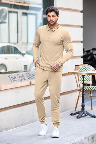 COOFANDY Men's Tracksuit 2 Piece Quarter Zip Polo Athletic Sweatsuits Casual Running Jogging Sport Suit Sets in Saudi Arabia
