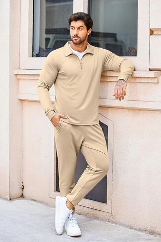 COOFANDY Men's Tracksuit 2 Piece Quarter Zip Polo Athletic Sweatsuits Casual Running Jogging Sport Suit Sets in Saudi Arabia