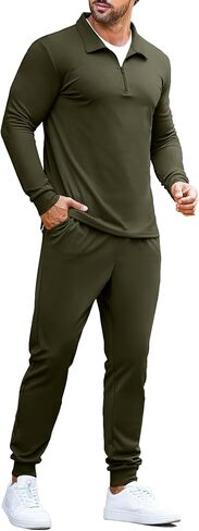 COOFANDY Men's Tracksuit 2 Piece Quarter Zip Polo Athletic Sweatsuits Casual Running Jogging Sport Suit Sets in Kuwait