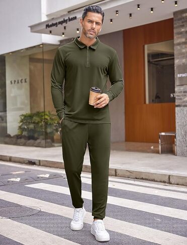 COOFANDY Men's Tracksuit 2 Piece Quarter Zip Polo Athletic Sweatsuits Casual Running Jogging Sport Suit Sets in Kuwait