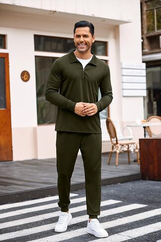 COOFANDY Men's Tracksuit 2 Piece Quarter Zip Polo Athletic Sweatsuits Casual Running Jogging Sport Suit Sets in Kuwait