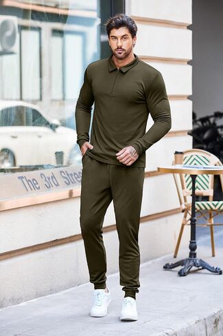 COOFANDY Men's Tracksuit 2 Piece Quarter Zip Polo Athletic Sweatsuits Casual Running Jogging Sport Suit Sets in Kuwait