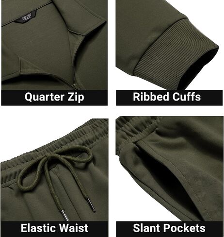 COOFANDY Men's Tracksuit 2 Piece Quarter Zip Polo Athletic Sweatsuits Casual Running Jogging Sport Suit Sets in Kuwait