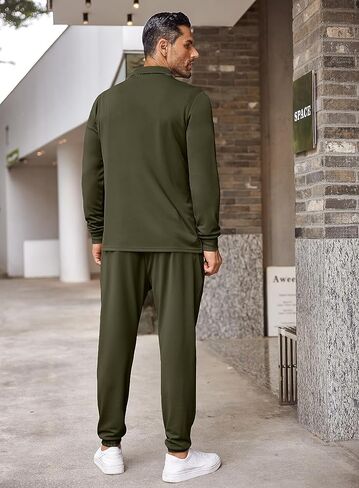 COOFANDY Men's Tracksuit 2 Piece Quarter Zip Polo Athletic Sweatsuits Casual Running Jogging Sport Suit Sets in Kuwait