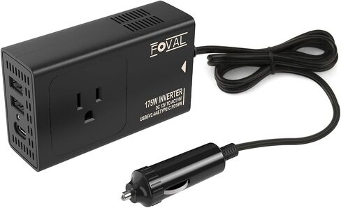 Upgraded FOVAL 175W Car Power Inverter DC to AC Converter 12V to 110V Car Inverter Adapter Plug Outlet with [PD USB-C] Multi USB Ports Car Charger for Laptop Computer in Saudi Arabia