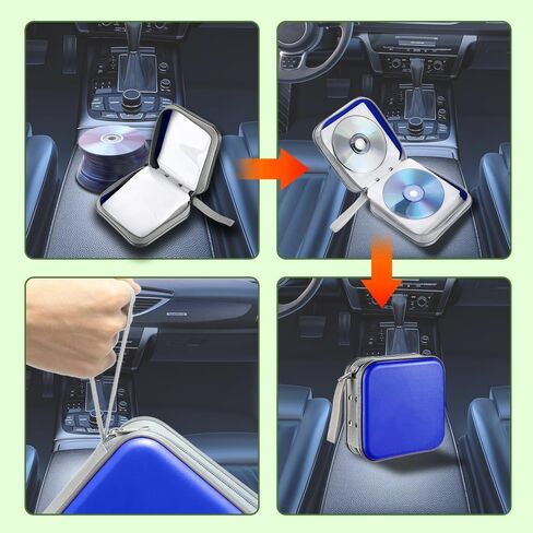 CD Holder Case, CD Wallet Holder Organizer, Portable DVD Hard Plastic Case Holder with Nylon Zipper Wallet, Protective DVD Storage Book Wallet Universal for Car, Home (Blue) in Saudi Arabia
