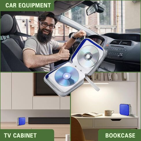 CD Holder Case, CD Wallet Holder Organizer, Portable DVD Hard Plastic Case Holder with Nylon Zipper Wallet, Protective DVD Storage Book Wallet Universal for Car, Home (Blue) in Saudi Arabia