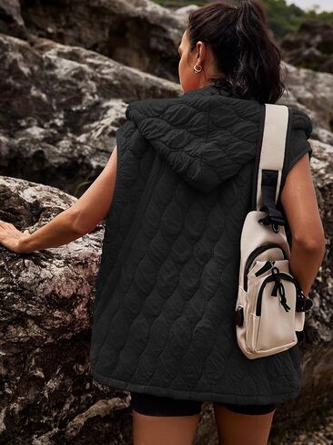 SENSERISE Womens Oversized Puffer Vest Sleeveless Quilted Jacket Zip Up Hoodie Winter Coat with Pockets Padded Gilet in Kuwait