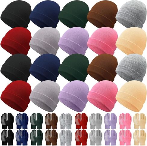 Kids Winter Hats and Gloves Bulk Knit Warm Beanie with Full Finger Anti-Slip Gloves Unisex Cold Weather Set in Saudi Arabia