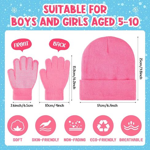 Kids Winter Hats and Gloves Bulk Knit Warm Beanie with Full Finger Anti-Slip Gloves Unisex Cold Weather Set in Saudi Arabia