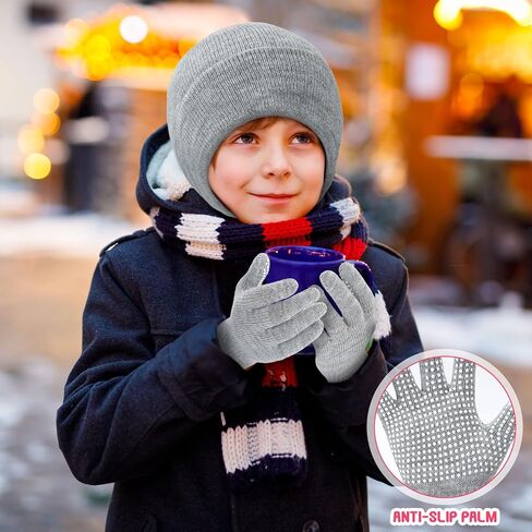 Kids Winter Hats and Gloves Bulk Knit Warm Beanie with Full Finger Anti-Slip Gloves Unisex Cold Weather Set in Saudi Arabia