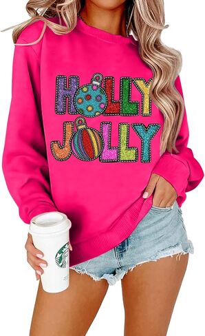 FAYALEQ Merry Christmas Sweatshirt for Women Christmas Light Long Sleeve Shirt Xmas Holiday Crewneck Pullover Tops in Saudi Arabia