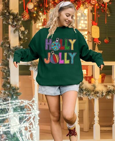FAYALEQ Merry Christmas Sweatshirt for Women Christmas Light Long Sleeve Shirt Xmas Holiday Crewneck Pullover Tops in Saudi Arabia