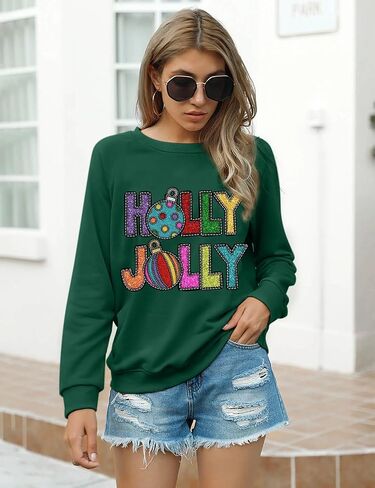 FAYALEQ Merry Christmas Sweatshirt for Women Christmas Light Long Sleeve Shirt Xmas Holiday Crewneck Pullover Tops in Saudi Arabia