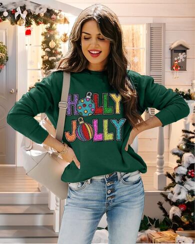 FAYALEQ Merry Christmas Sweatshirt for Women Christmas Light Long Sleeve Shirt Xmas Holiday Crewneck Pullover Tops in Saudi Arabia
